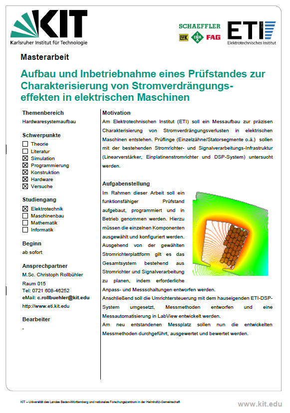 Kit Elektrotechnisches Institut Institut Mitarbeiter Aufbau Und Inbetriebnahme Eines Prufstandes Zur Charakterisierung Von Stromverdrangungs Effekten In Elektrischen Maschinen